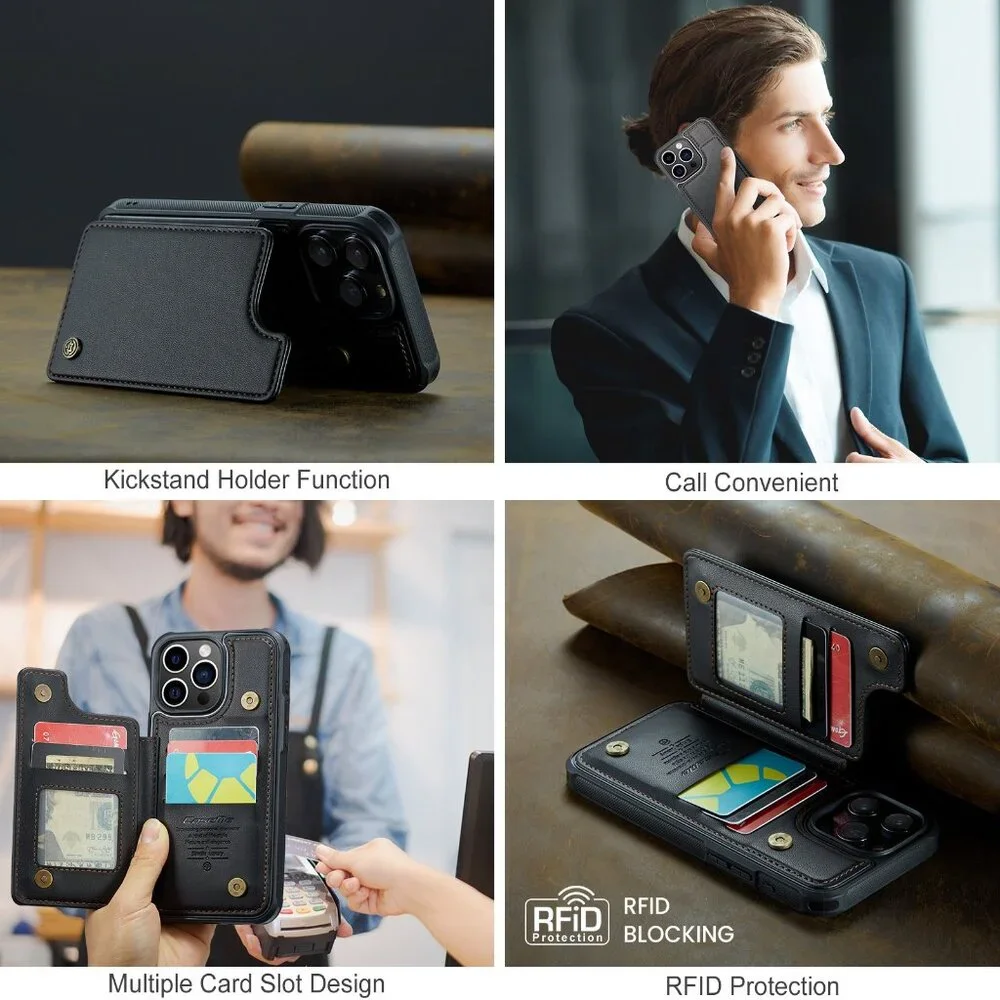 CaseMe C22 for iPhone 15 Pro Max PU Leather Wallet Case with RFID Blocking‎ Card